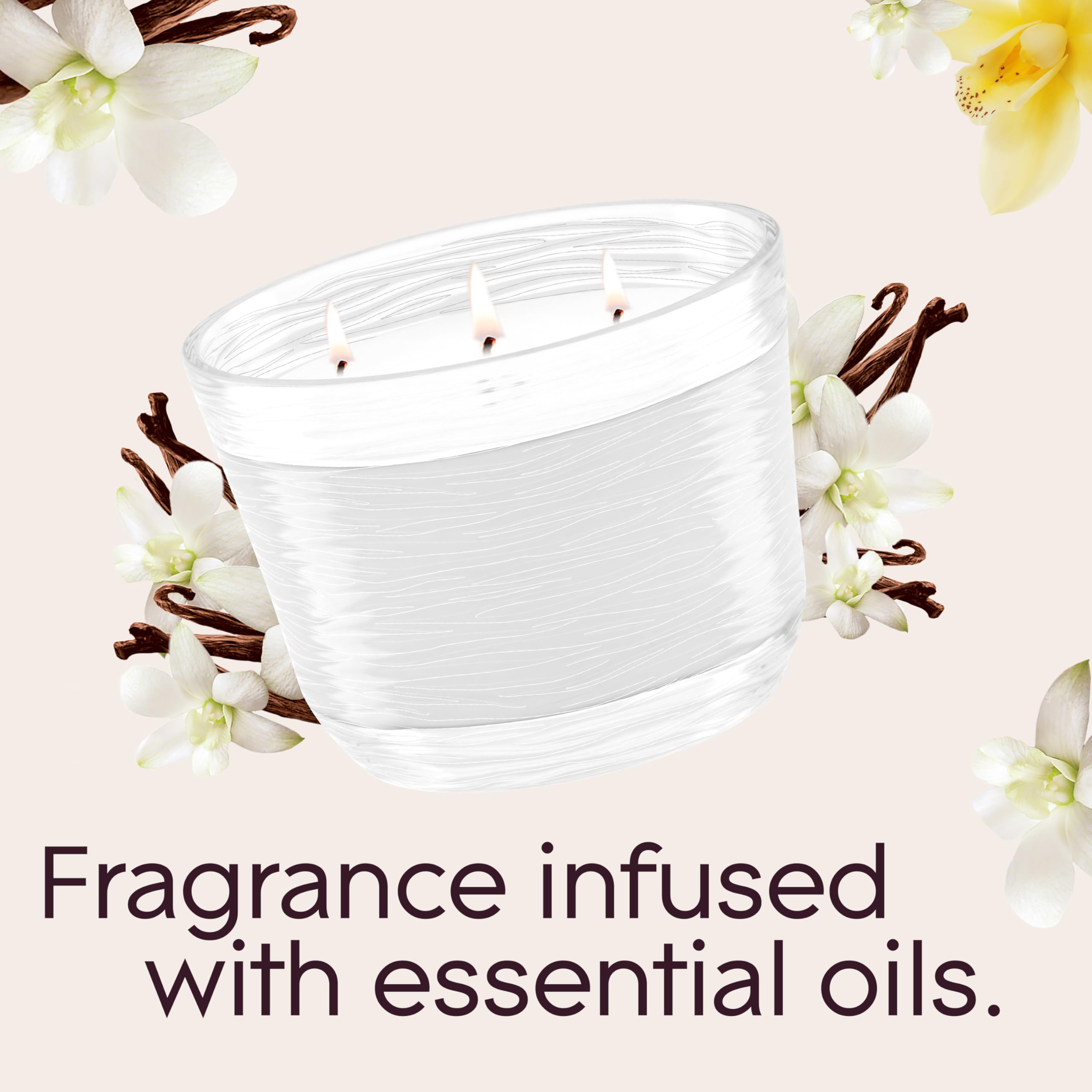 Glade Candle Sheer Vanilla Embrace, Fragrance Candle Infused with Essential Oils, Air Freshener Candle, 3-Wick Candle, 6.8 Oz, 3